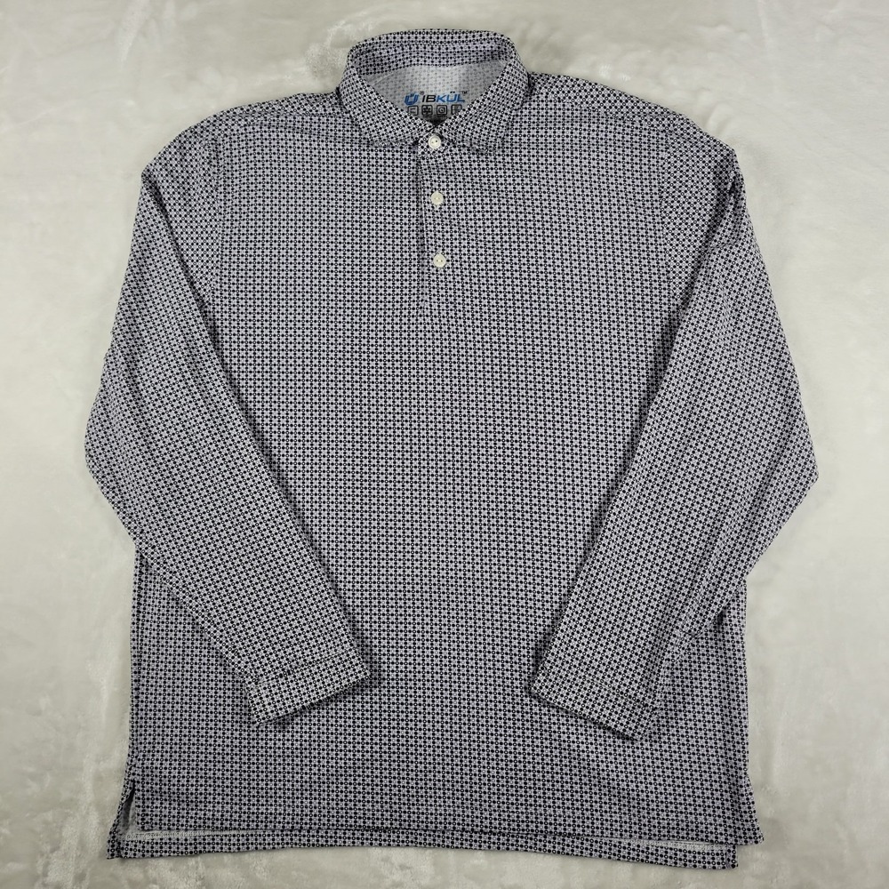 IBKUL Long Sleeve Polo‎ Shirt Men's Large Quick Dry UPF 50 Golf Geometric Print